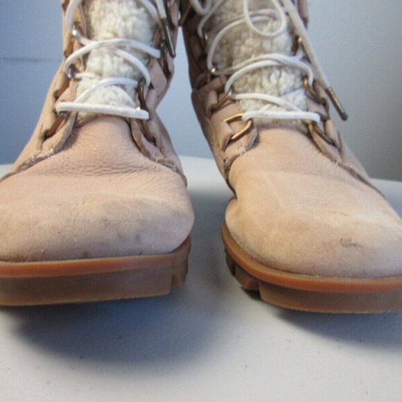 Sorel Women Boots Phoenix Short Lace Lux Ankle US 8 Beige Leather Lace Up 952 - Picture 4 of 13